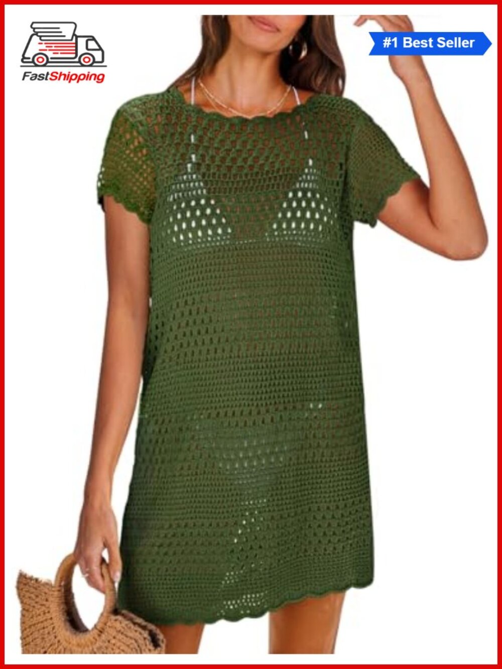 ✨ANRABESS Swimsuit Cover Up Women Mesh Knit Crochet Beach Dress